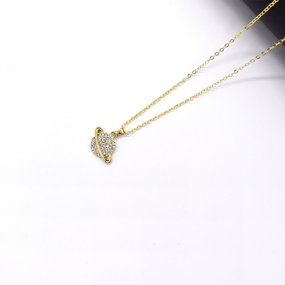 18k Layered Real Gold Filled Saturn pendant charm with 18" necklace chain #42