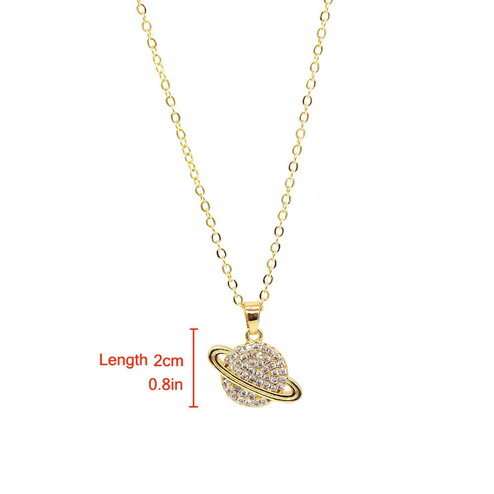 18k Layered Real Gold Filled Saturn pendant charm with 18" necklace chain #42