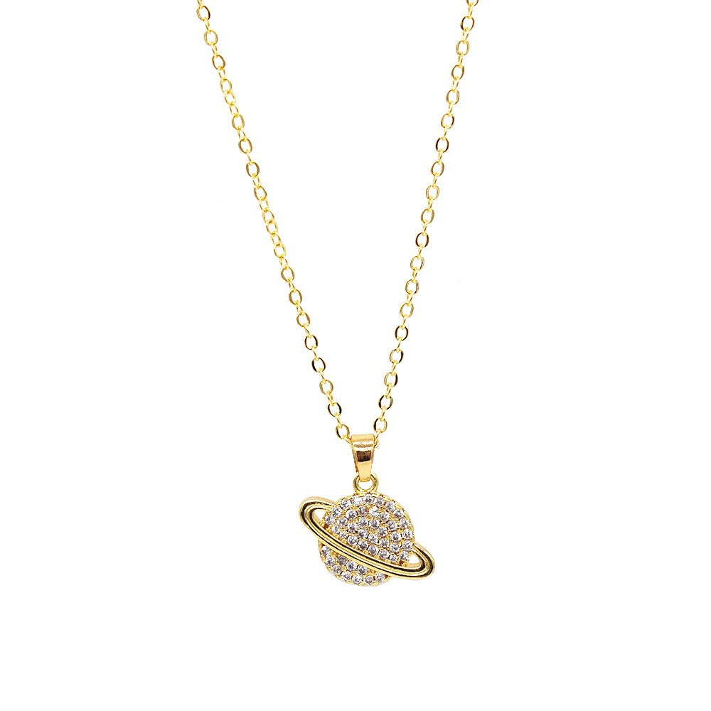 18k Layered Real Gold Filled Saturn pendant charm with 18" necklace chain #42