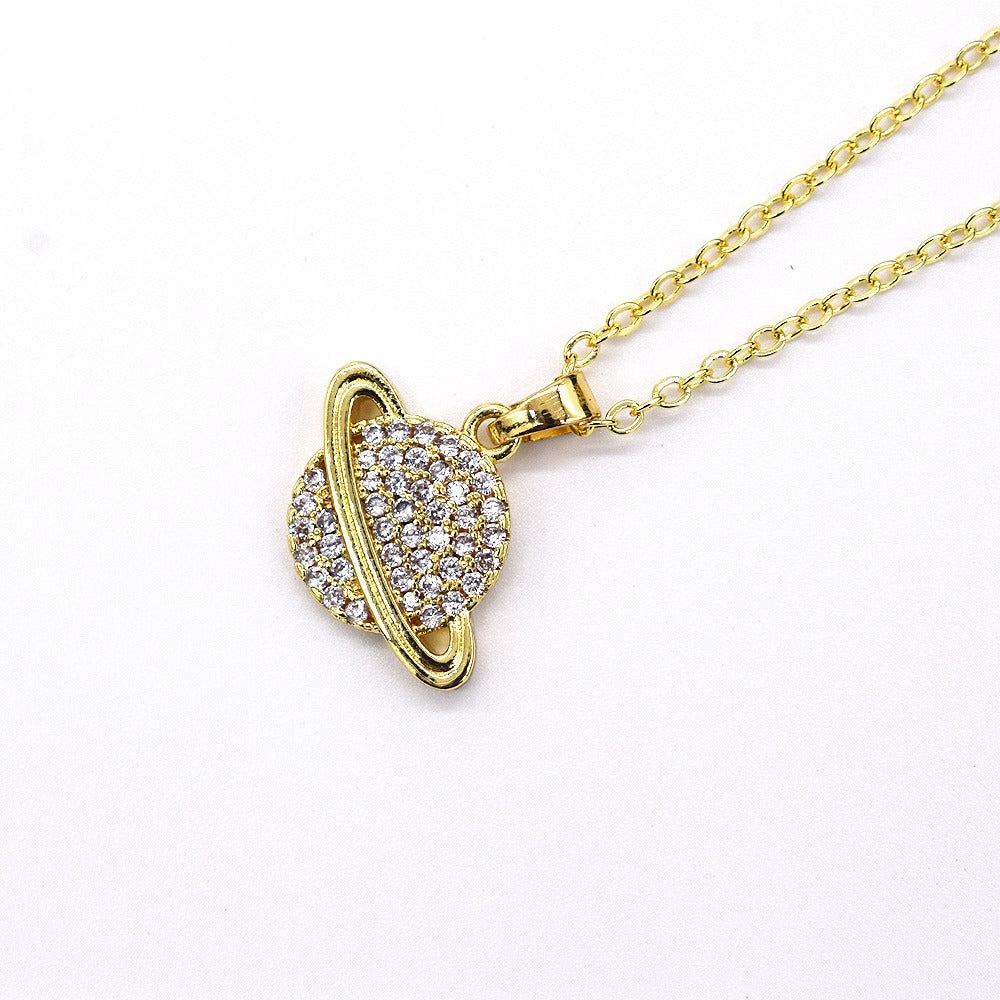 18k Layered Real Gold Filled Saturn pendant charm with 18" necklace chain #42