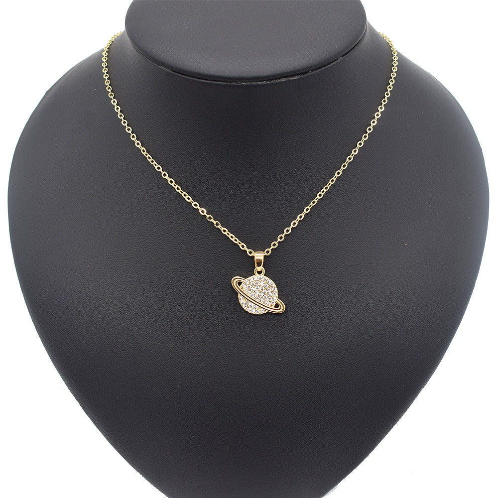 18k Layered Real Gold Filled Saturn pendant charm with 18" necklace chain #42