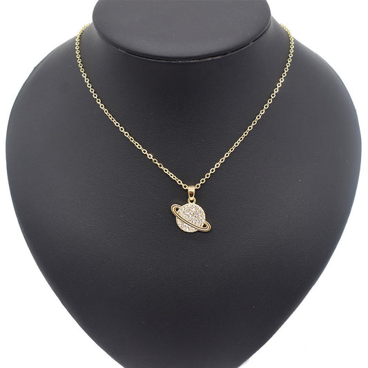 18k Layered Real Gold Filled Saturn pendant charm with 18" necklace chain #42