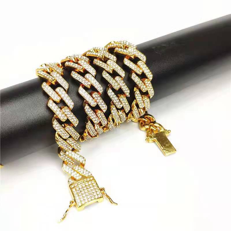 Hip hop set icedout necklace bracelet watch gold Plated #9