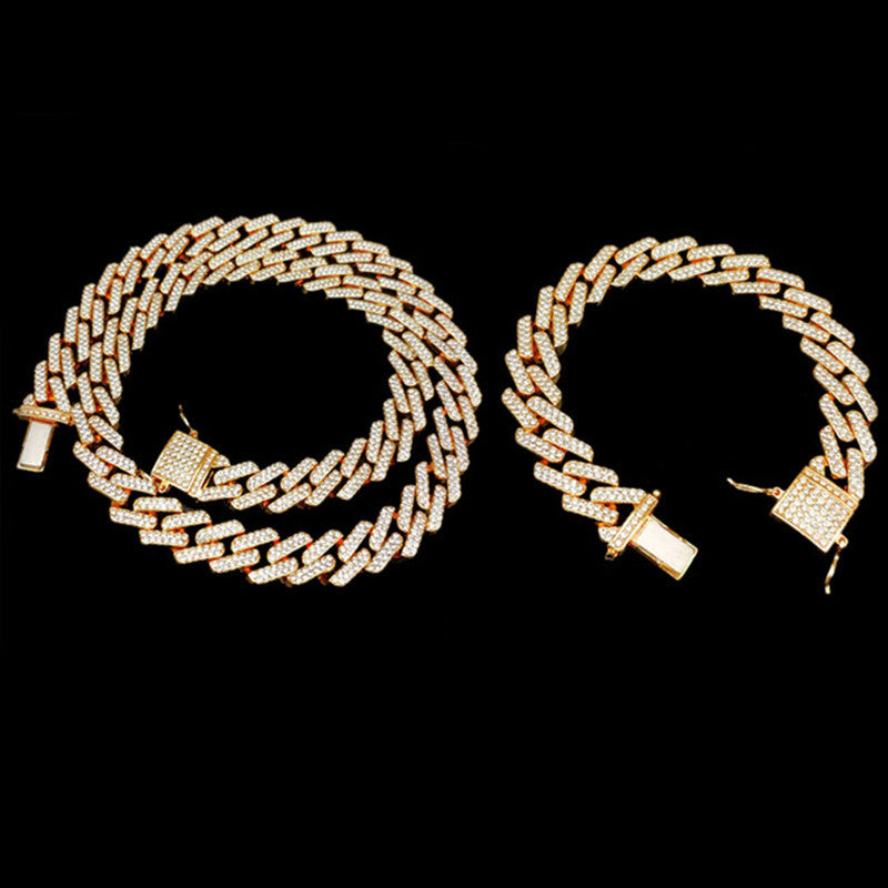 Hip hop set icedout necklace bracelet watch gold Plated #9