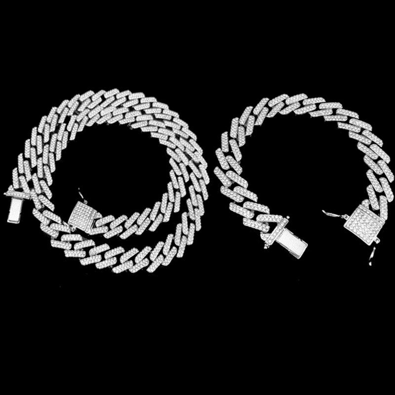 Hip hop set icedout necklace bracelet watch silver color gold Plated