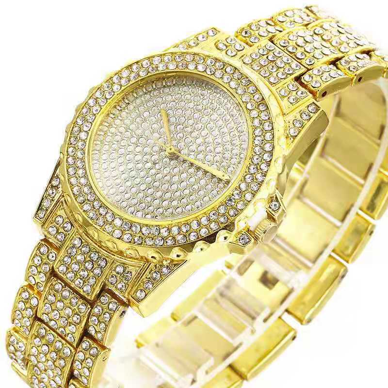 Hip hop set icedout necklace bracelet watch gold Plated #9