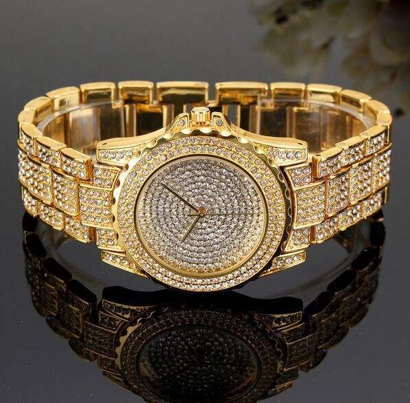 Hip hop set icedout necklace bracelet watch gold Plated #9