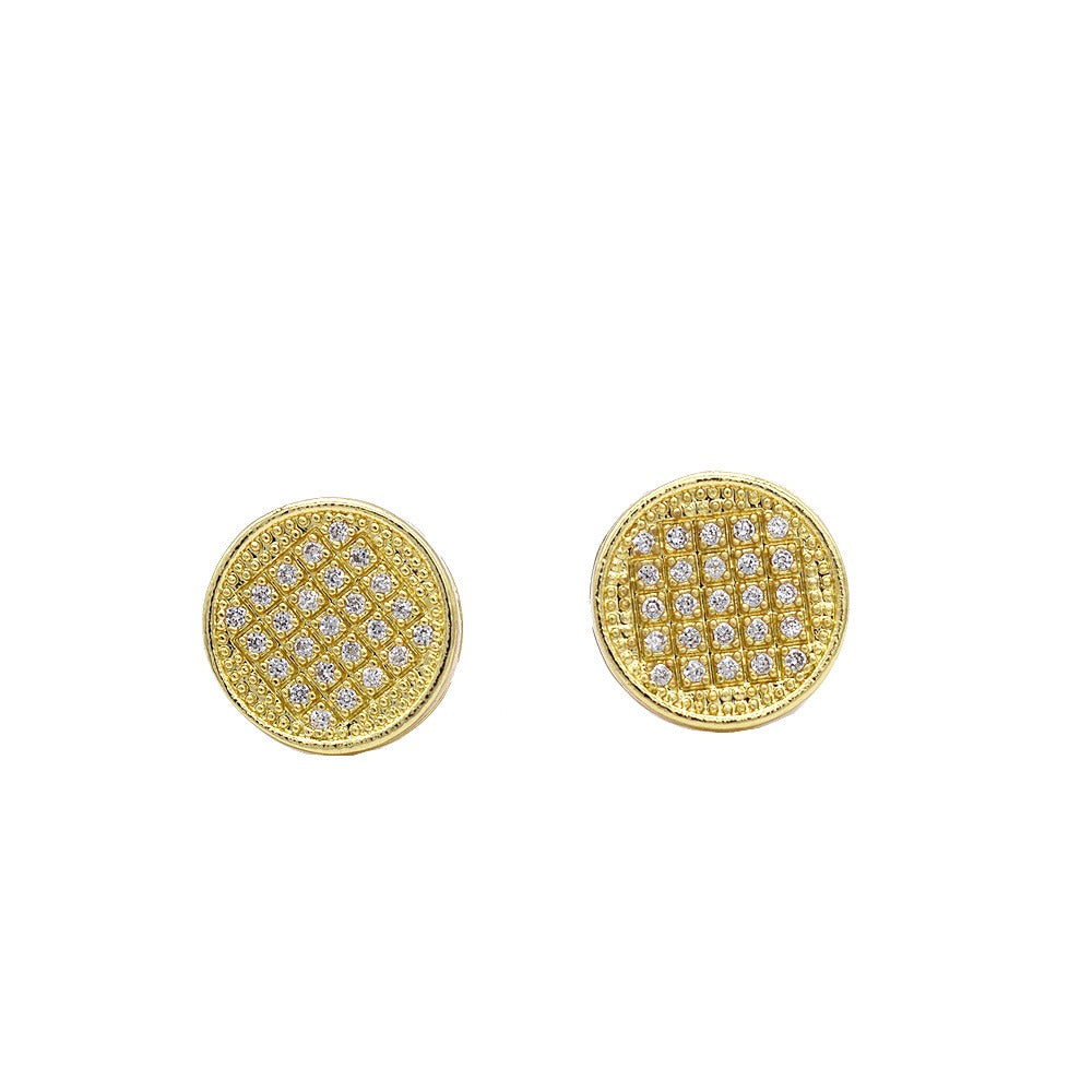 18k Layered Real Gold Filled round icedout earrings hip hop #19