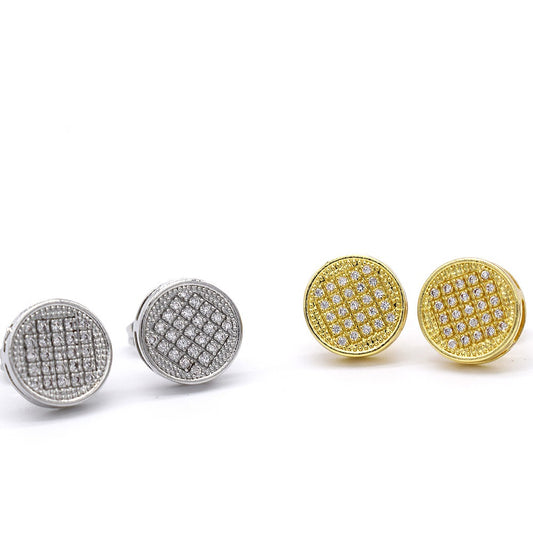 18k Layered Real Gold Filled round icedout earrings hip hop #19
