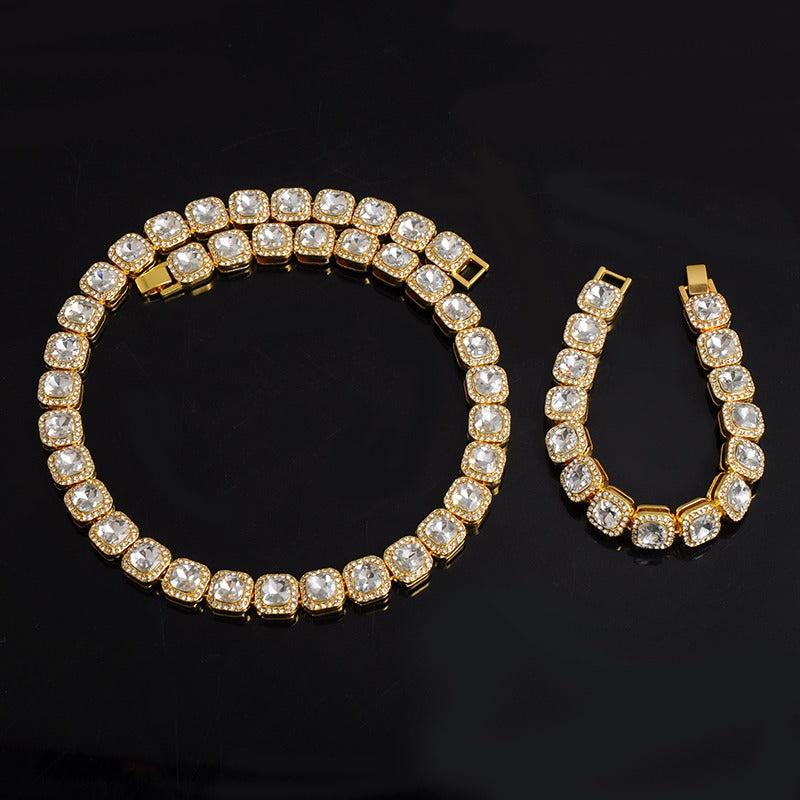 Hip hop set icedout tennis necklace bracelet gold Plated #11