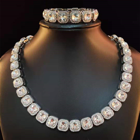 Silver Layered Real Gold Plated tennis Set Necklace Bracelet hip hop icedout #210