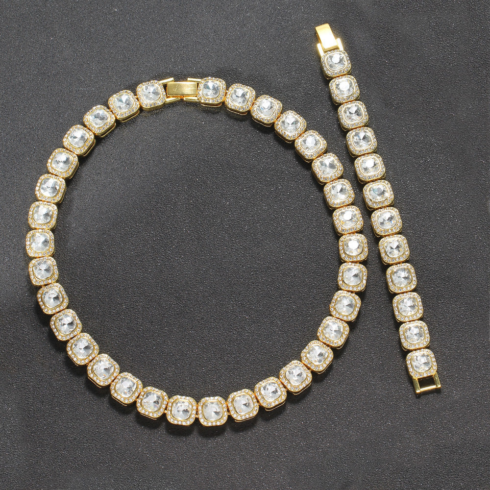 Hip hop set icedout tennis necklace bracelet gold Plated #11