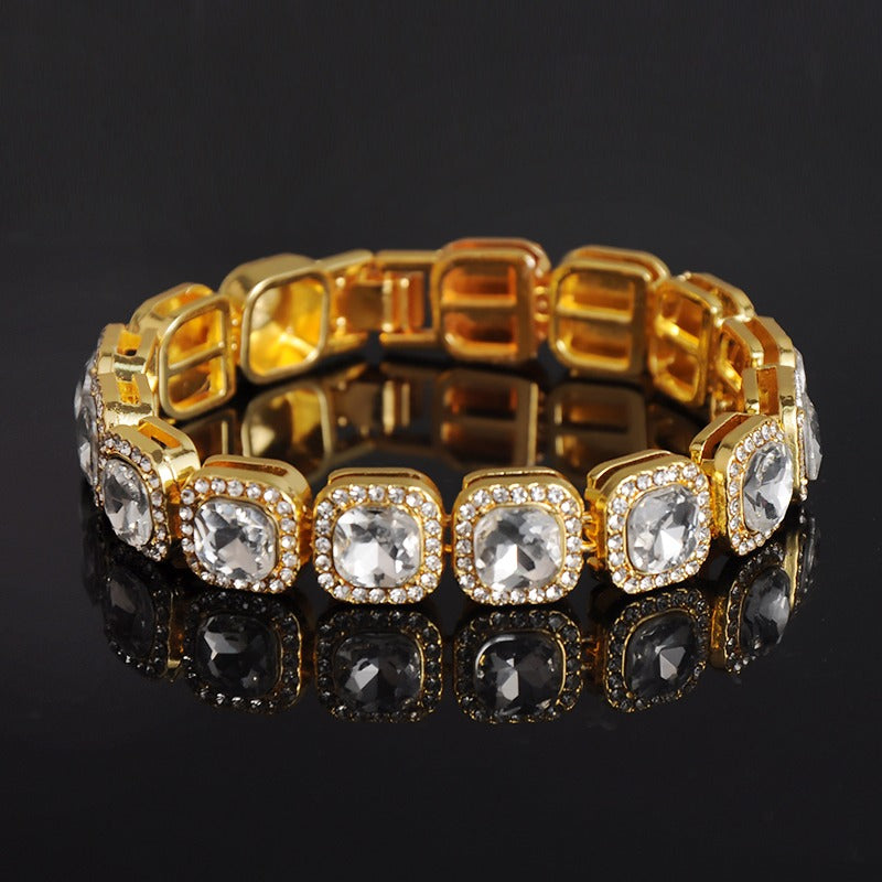 Hip hop set icedout tennis necklace bracelet gold Plated #11
