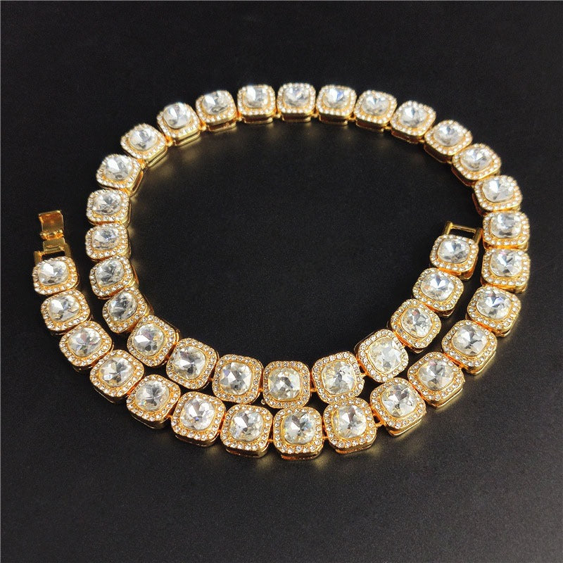Hip hop set icedout tennis necklace bracelet gold Plated #11