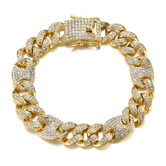 Iced out cuben link bracelet hip hop 8 inches gold Plated #16