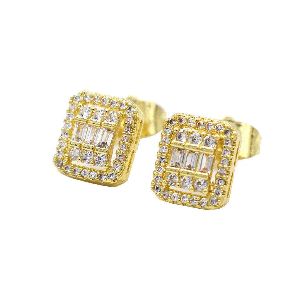 18k Layered Real Gold Filled Hip Hop Icedout Pave Setting earrings #20