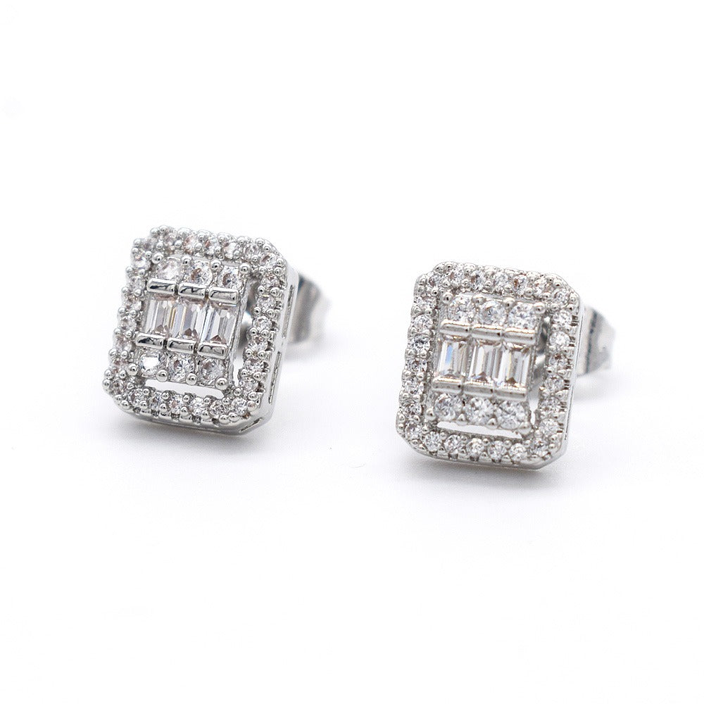 18k Layered Real Gold Filled Hip Hop Icedout Pave Setting earrings #20