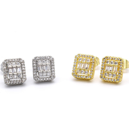 18k Layered Real Gold Filled Hip Hop Icedout Pave Setting earrings #20