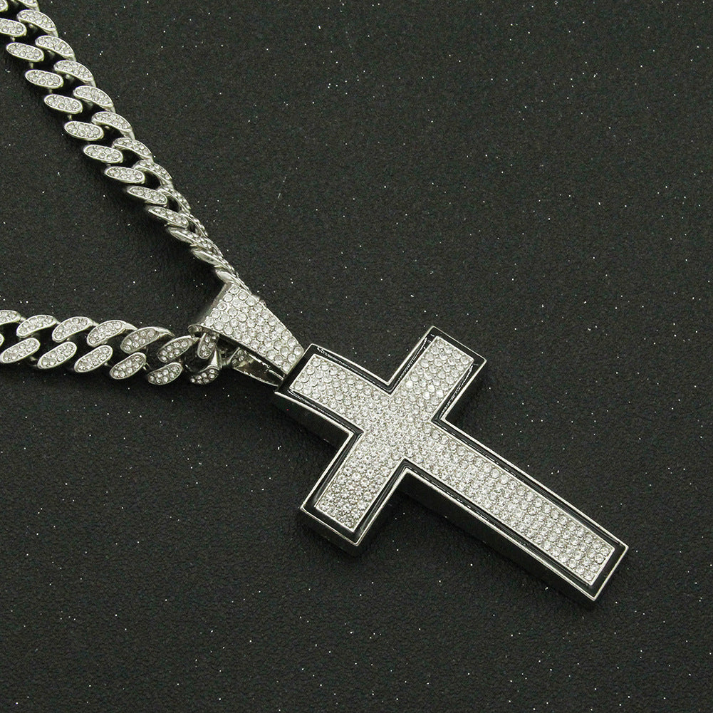 Hip hop set cuben necklace chain with icedout cross pendant charm Gold Plated #43