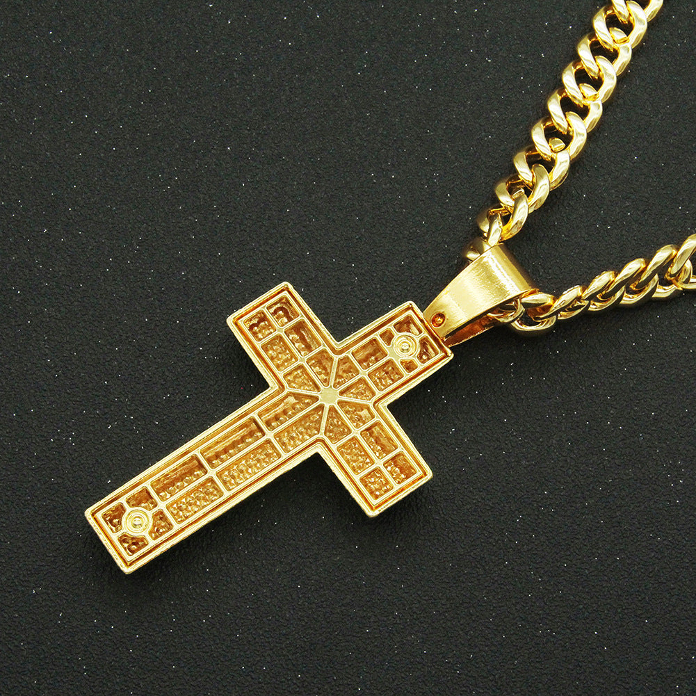 Hip hop set cuben necklace chain with icedout cross pendant charm Gold Plated #43