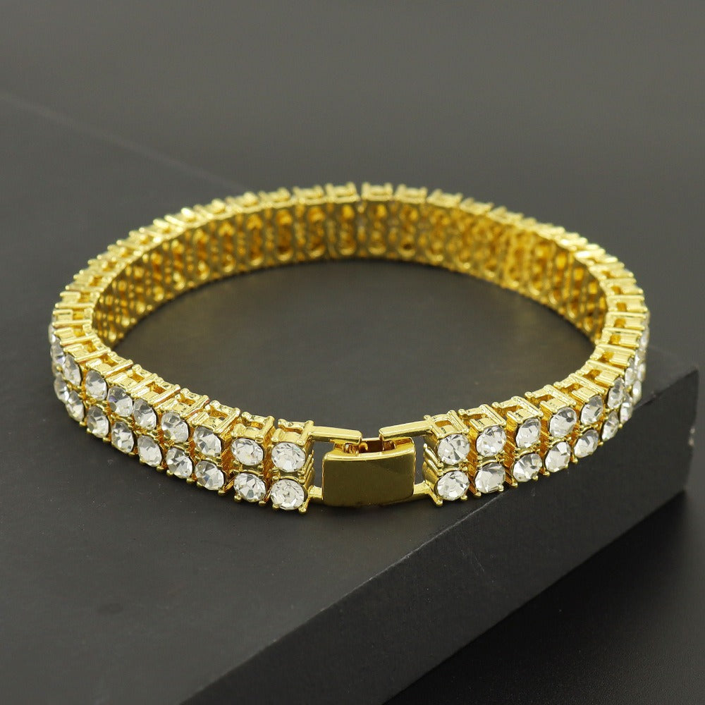 Hip hop set icedout double tennis necklace bracelet watch red face gold Plated #14