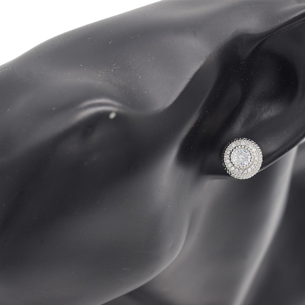 18k Layered Real Gold Filled round hip hop icedout pave settings earrings #22
