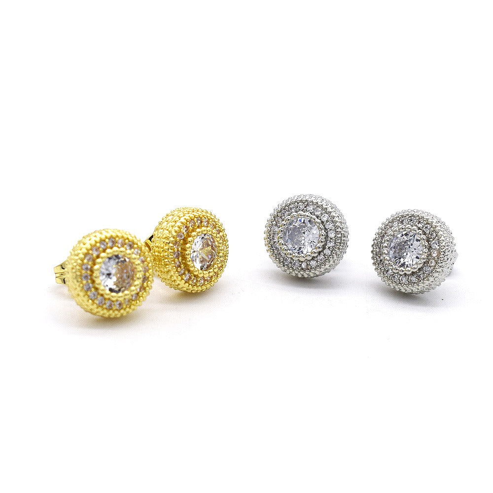 18k Layered Real Gold Filled round hip hop icedout pave settings earrings #22