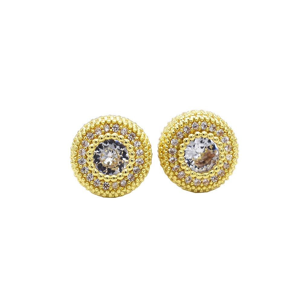 18k Layered Real Gold Filled round hip hop icedout pave settings earrings #22