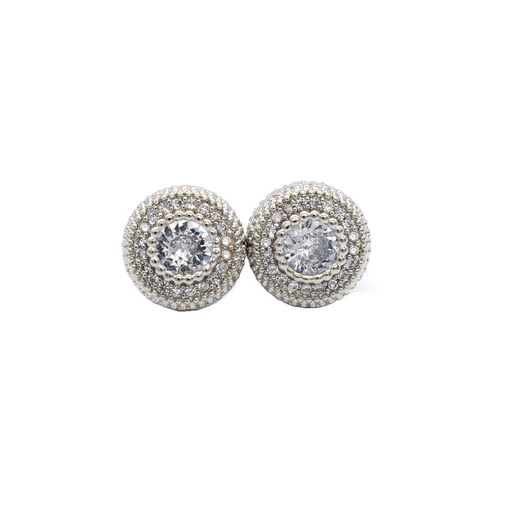 18k Layered Real Gold Filled round hip hop icedout pave settings earrings #22
