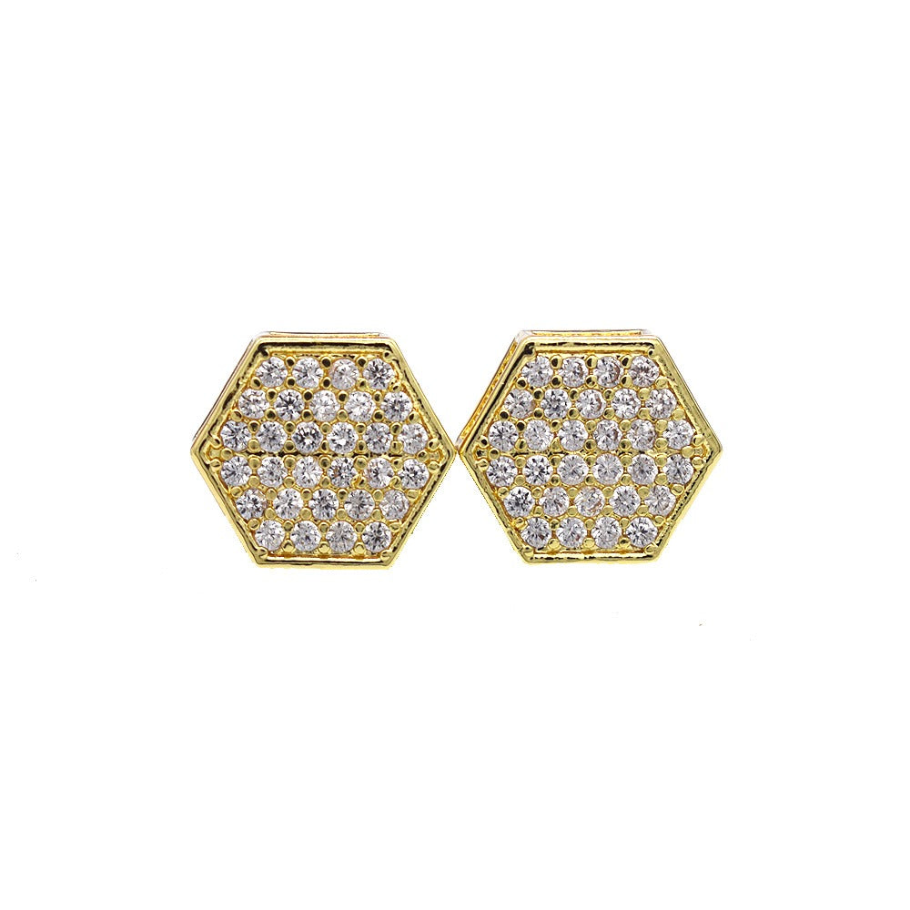 18k Layered Real Gold Plated icedout earrings hip hop #21