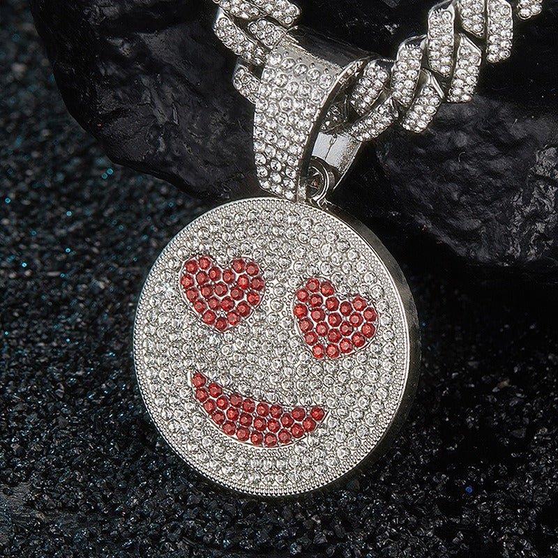 Hip hop icedout cuben necklace chain with smiley face pendant charm #44