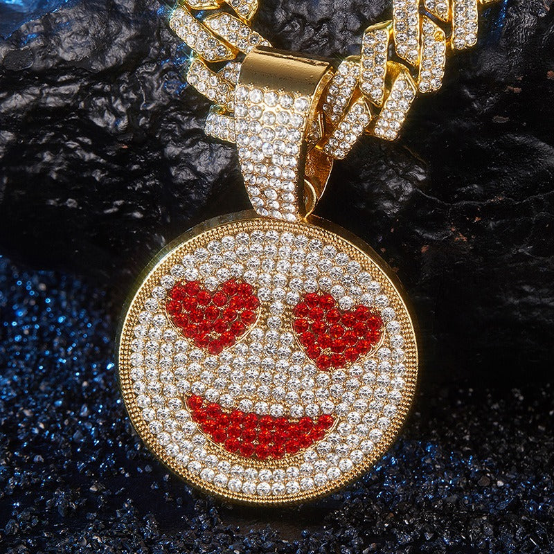 Hip hop icedout cuben necklace chain with smiley face pendant charm #44