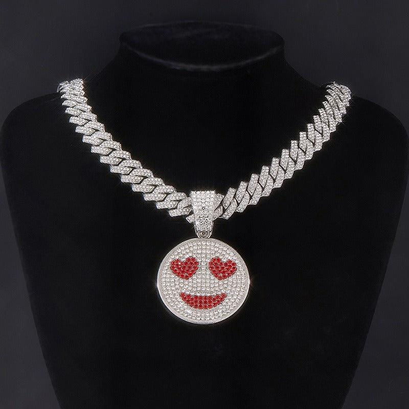 Hip hop icedout cuben necklace chain with smiley face pendant charm #44