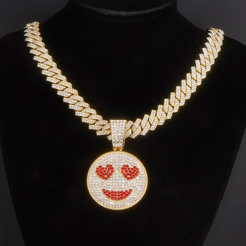 Hip hop icedout cuben necklace chain with smiley face pendant charm #44