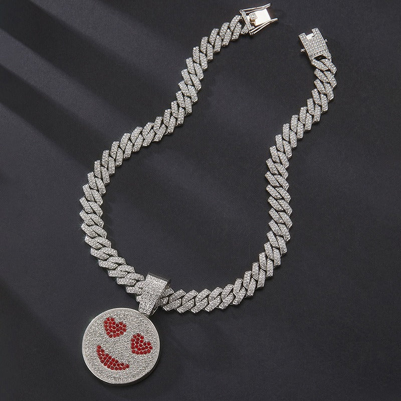 Hip hop icedout cuben necklace chain with smiley face pendant charm #44
