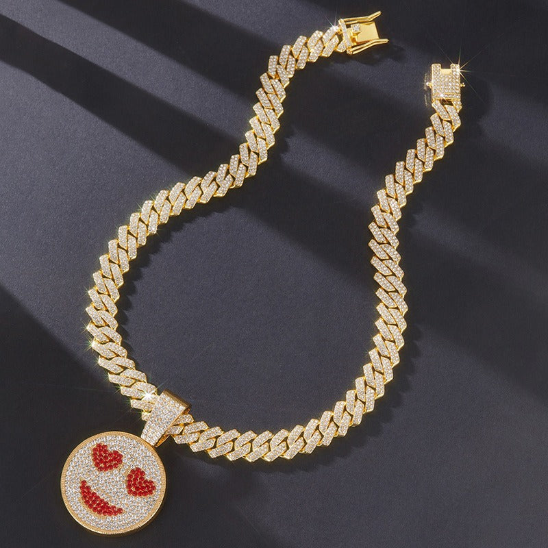 Hip hop icedout cuben necklace chain with smiley face pendant charm #44