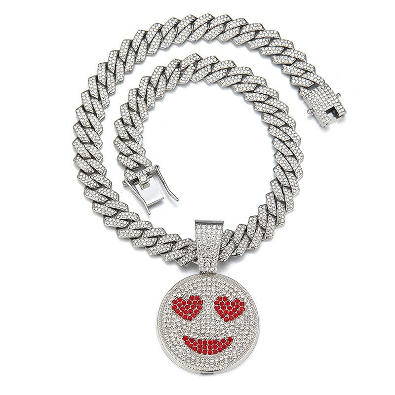 Hip hop icedout cuben necklace chain with smiley face pendant charm #44