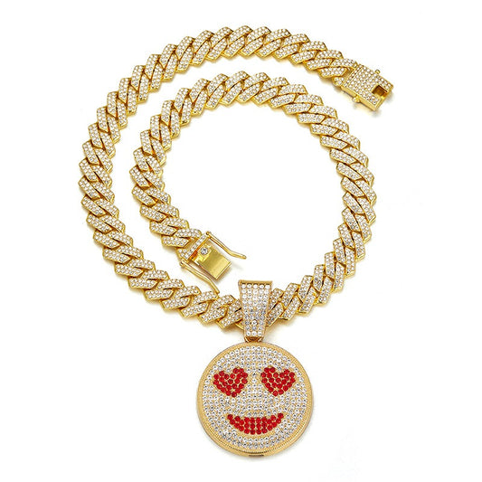 Hip hop icedout cuben necklace chain with smiley face pendant charm #44