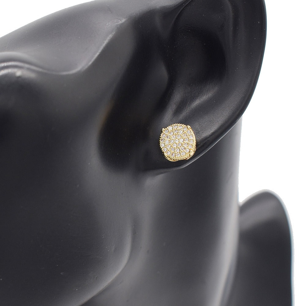 18k Layered Real Gold Plated icedout earrings round hip hop
