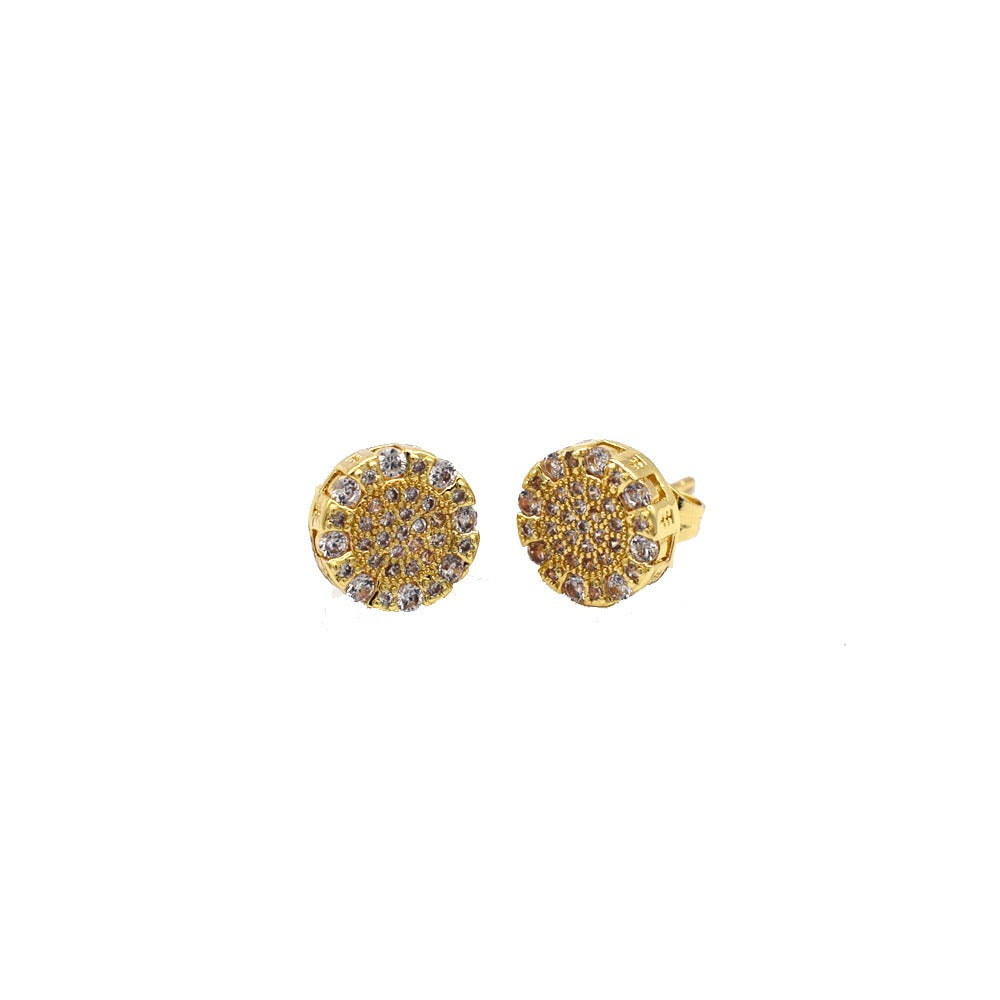 Icedout round hip hop earrings gold Plated pave settings