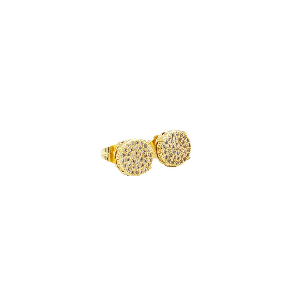 18k Layered Real Gold Plated icedout earrings round hip hop
