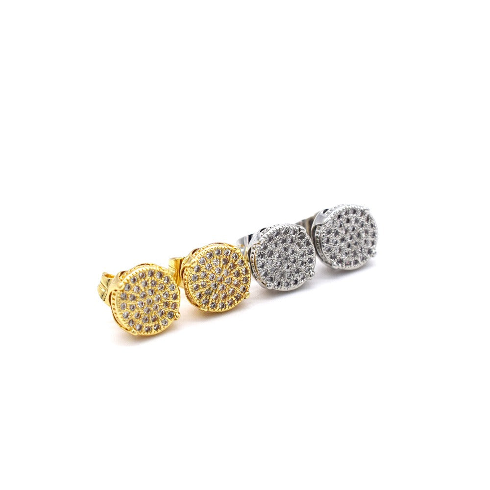 18k Layered Real Gold Plated icedout earrings round hip hop