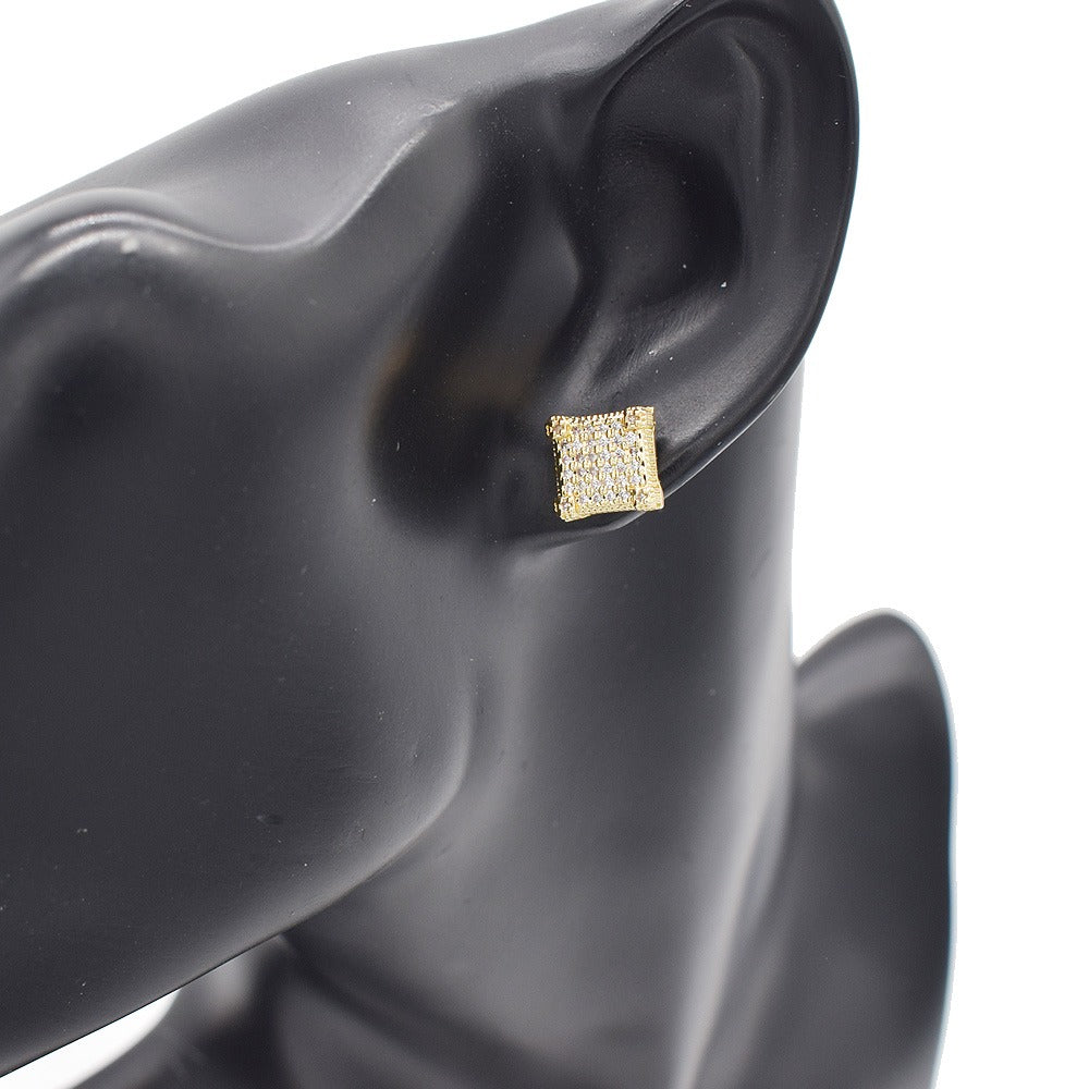 18k Layered Real Gold Plated icedout pave settings hip hop 3D square earrings #23