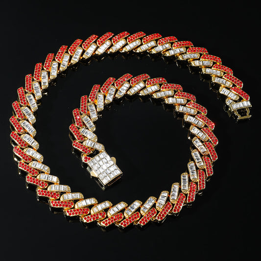 Hip hop set icedout red stone necklace bracelet gold Plated #200