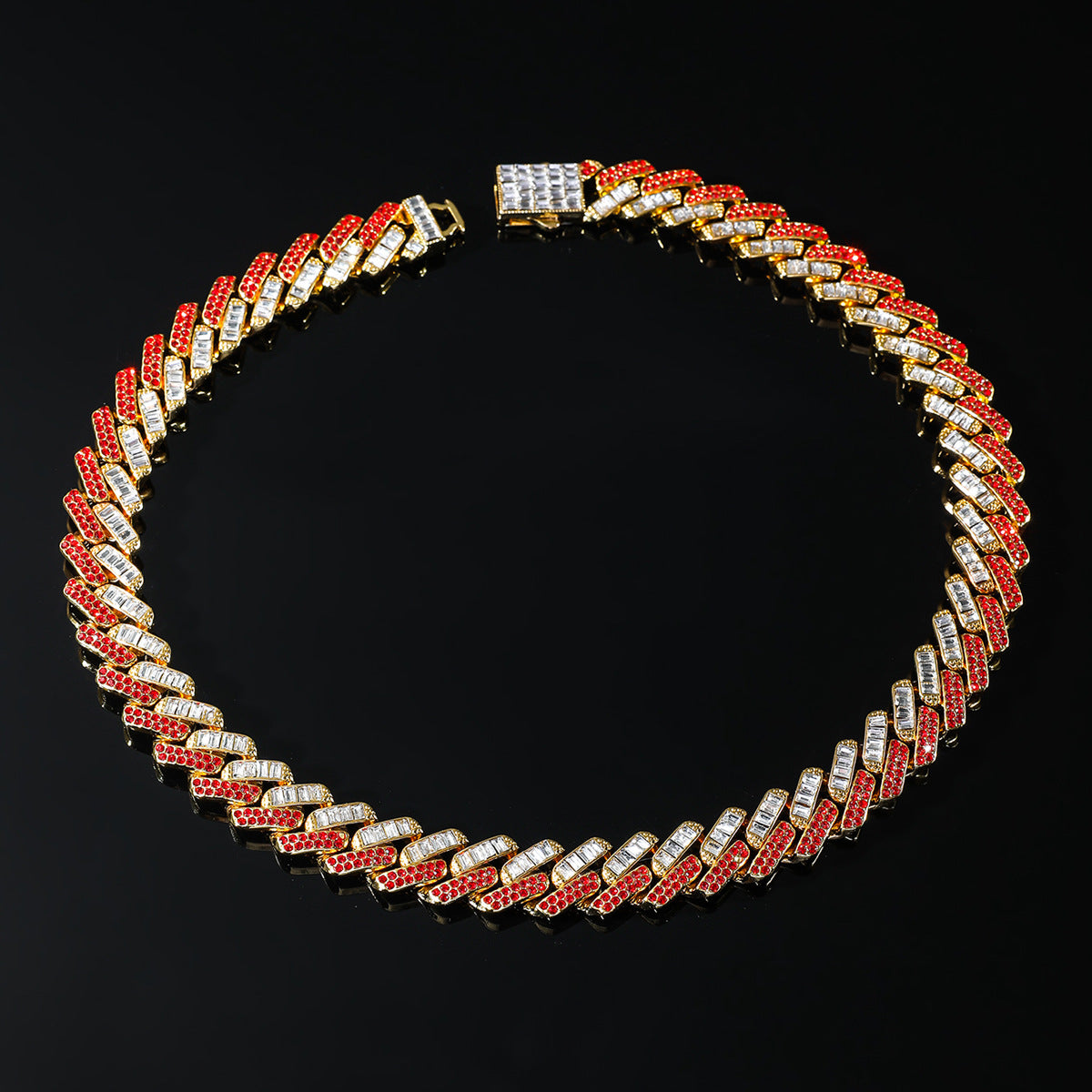 Hip hop set icedout red stone necklace bracelet gold Plated #15