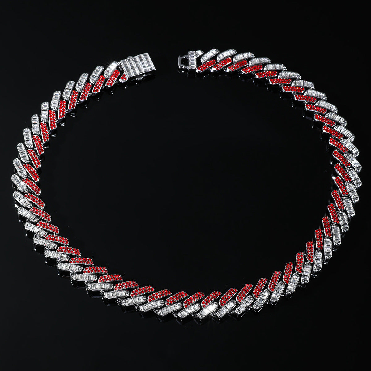 Hip hop set necklace bracelet red color stones silver Layered Real Gold Plated icedout