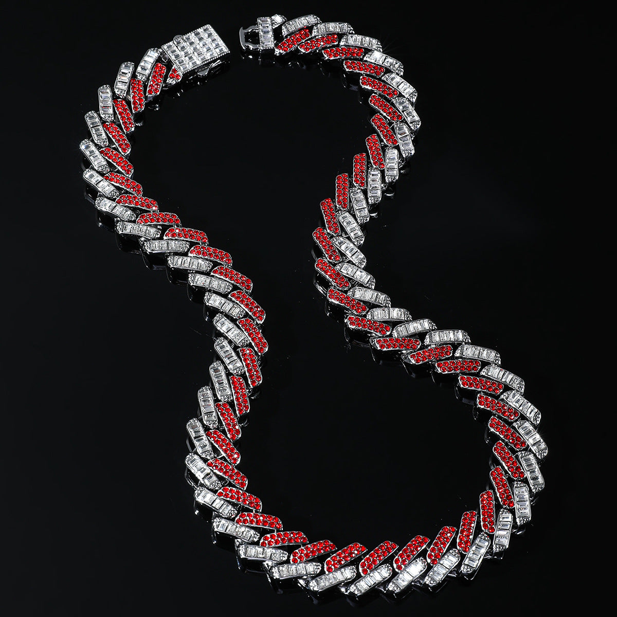 Hip hop set necklace bracelet red color stones silver Layered Real Gold Plated icedout