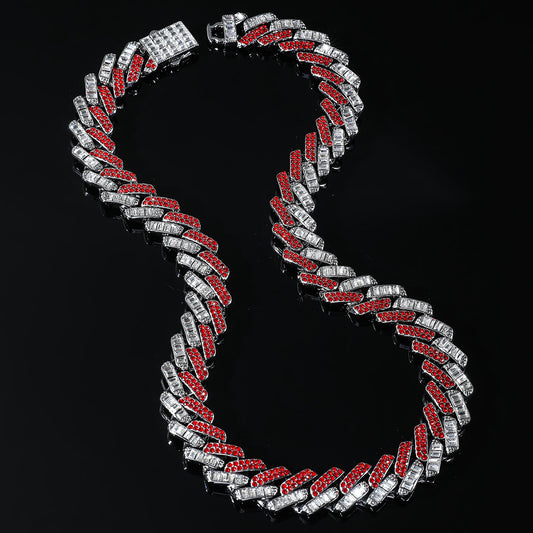 Hip hop set necklace bracelet red color stones silver Layered Real Gold Plated icedout #213
