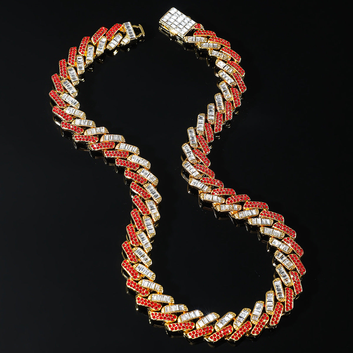 Hip hop set icedout red stone necklace bracelet gold Plated #15