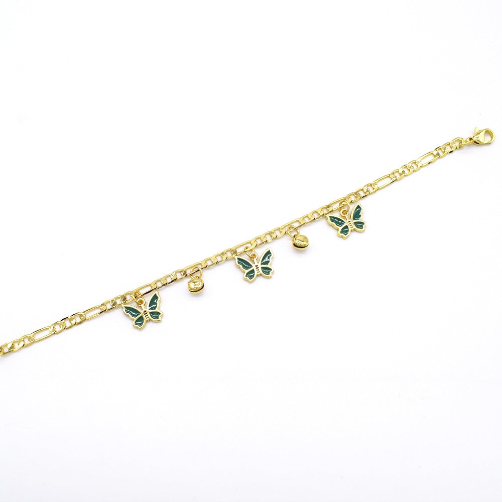 18k Layered real gold Plated green color butterfly anklet bracelet #42